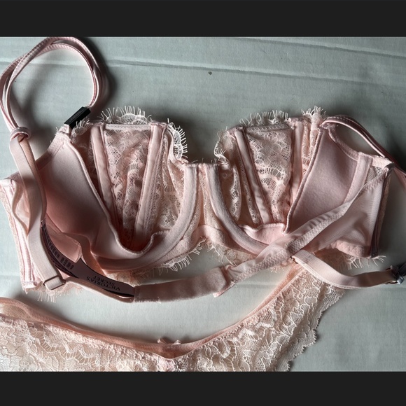 Victoria Secret Dream Angels Push Up Without Padding Lace Bra Pink 34B Set XS - Picture 11 of 11